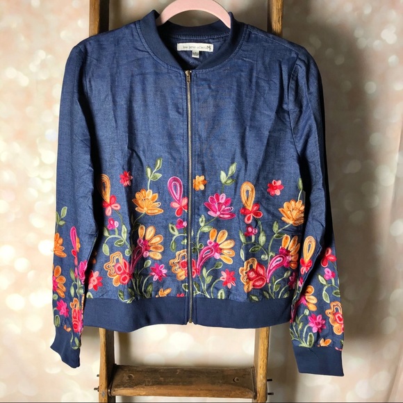 Love Letter Collection Jackets & Blazers - Love Letter Collection Denim Floral Zip Jacket